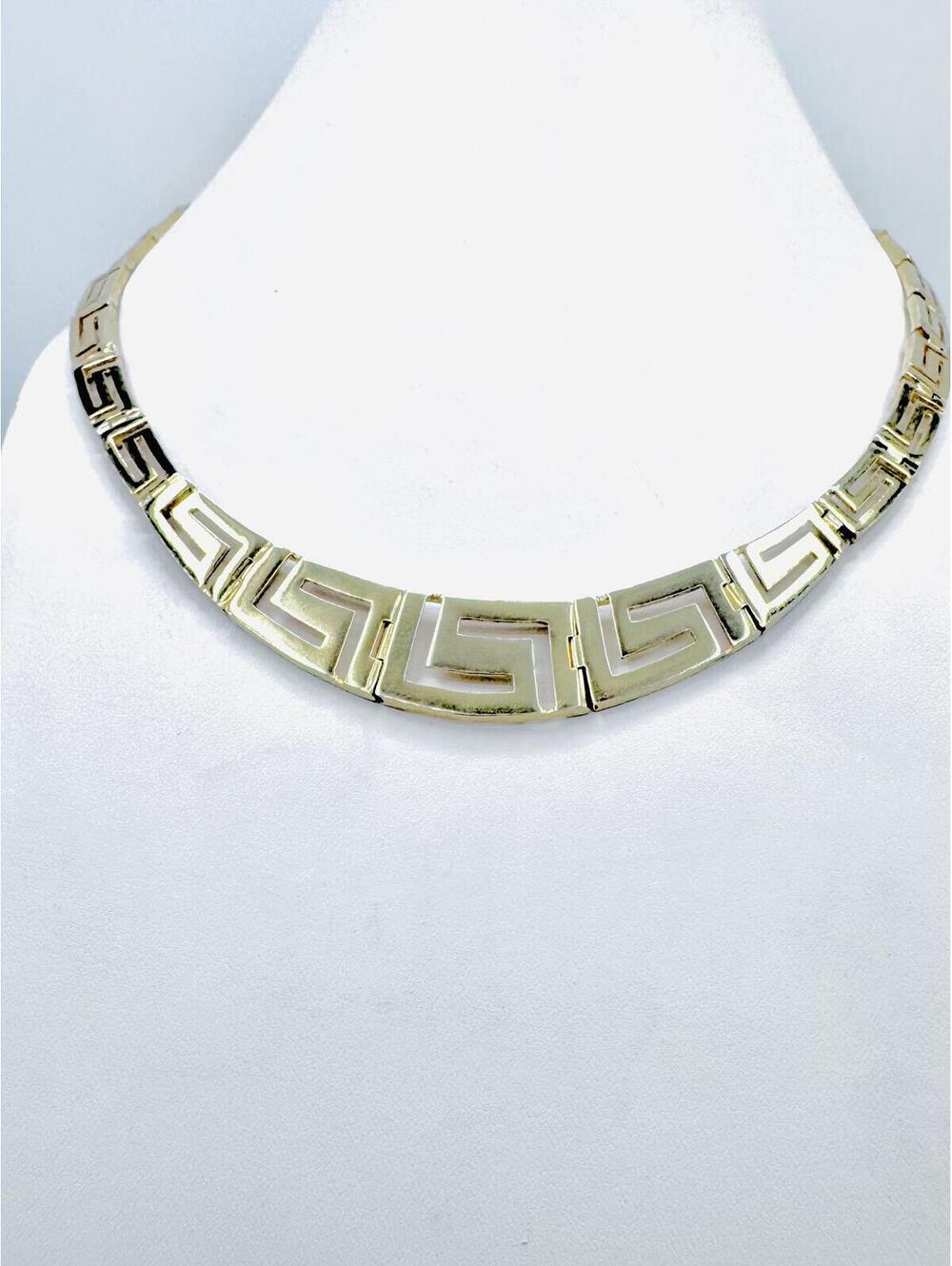 14k gold plated sterling silver Greek tapered key statement necklace